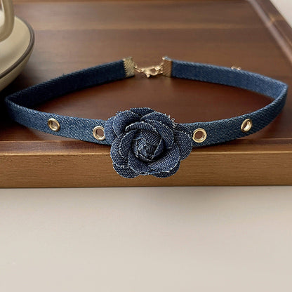 Women's Blue Flower Denim Niche Sweet Cool Clavicle Necklaces