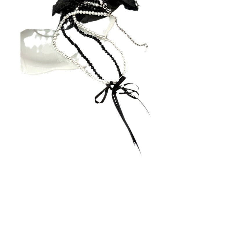 Bowknot Tassel Crystal Beaded Pearl Clavicle Chain Elegant Necklaces