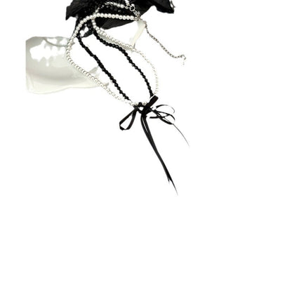 Bowknot Tassel Crystal Beaded Pearl Clavicle Chain Elegant Necklaces