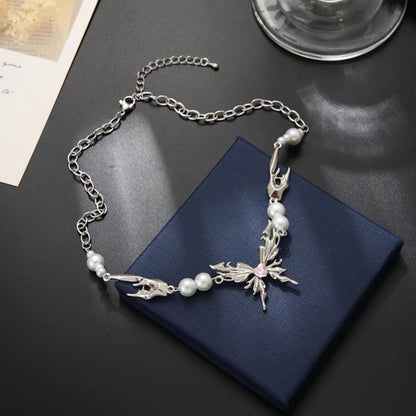 French Style Ethereal Design Butterfly Wings Pearl Clavicle Chain Necklaces