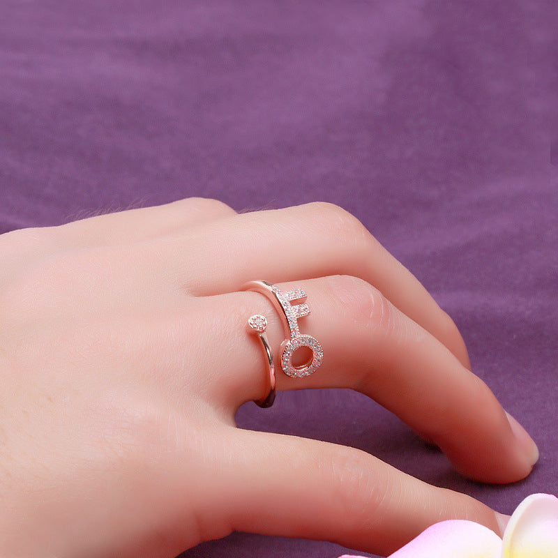 Sterling Sier Rose Gold Key Open Female Rings