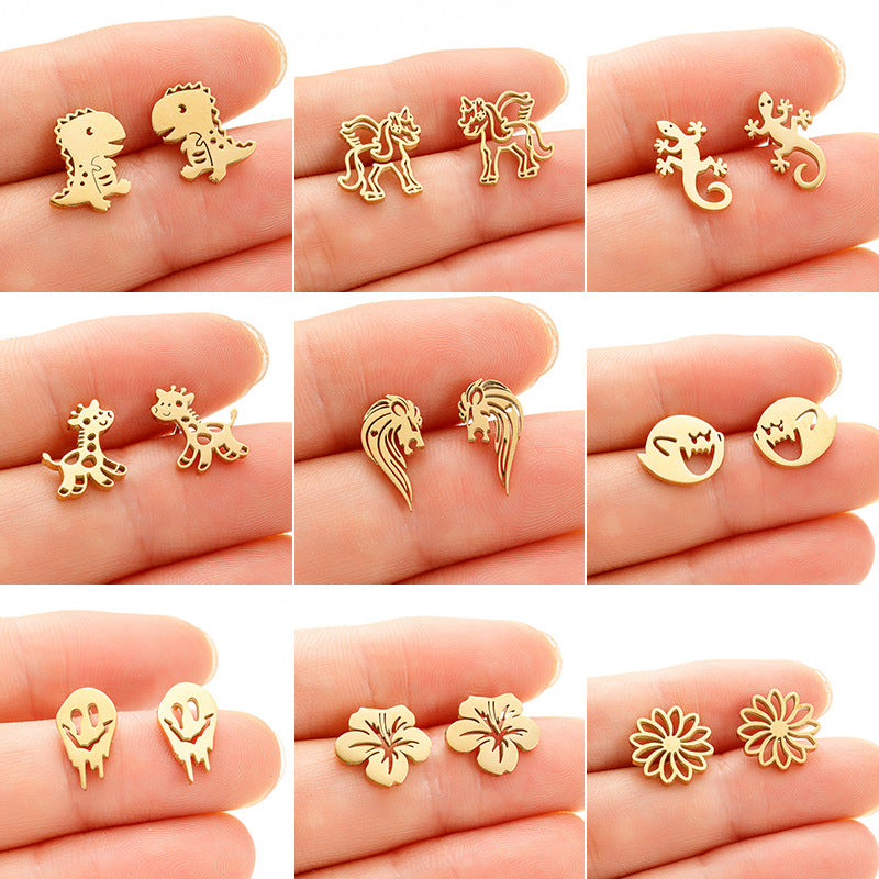 Stainless Steel Cartoon Small Animal Dinosaur Unicorn Earrings