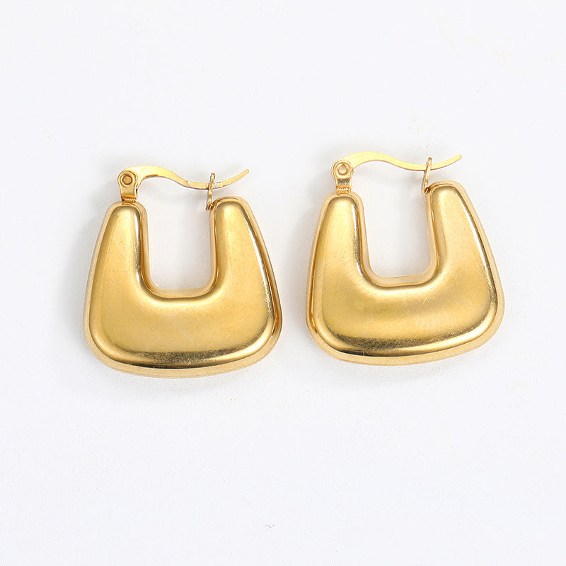 Steel Creative Geometric Letters Shaped Gold Earrings