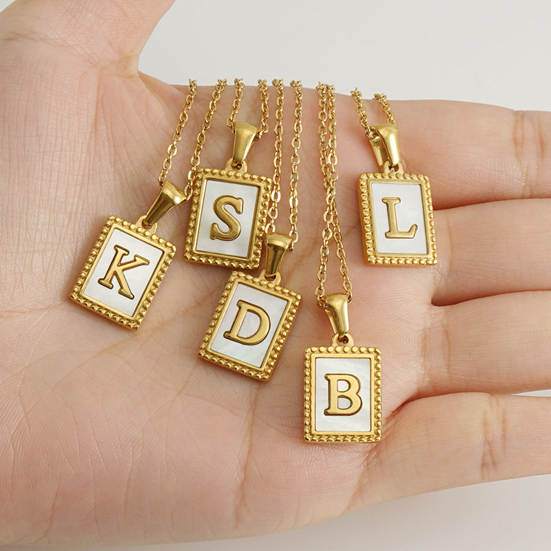 Gold Stainless Steel Shell Letter Female Titanium Pendant Necklaces