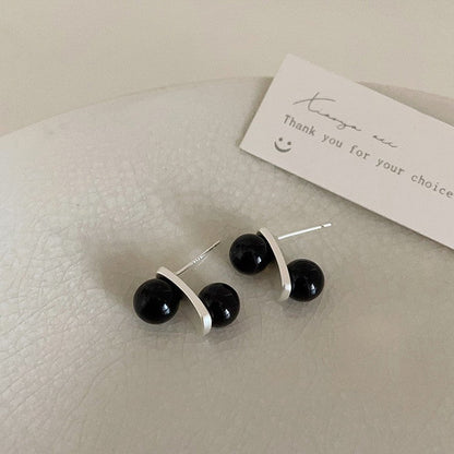Design Black Natural Stone Pearl Metal Female Niche Retro Earrings