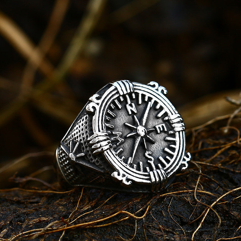 Men's Compass Titanium Steel Stainless Cast Boat Rings