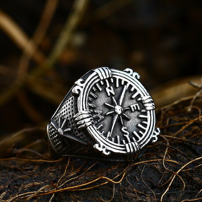 Men's Compass Titanium Steel Stainless Cast Boat Rings