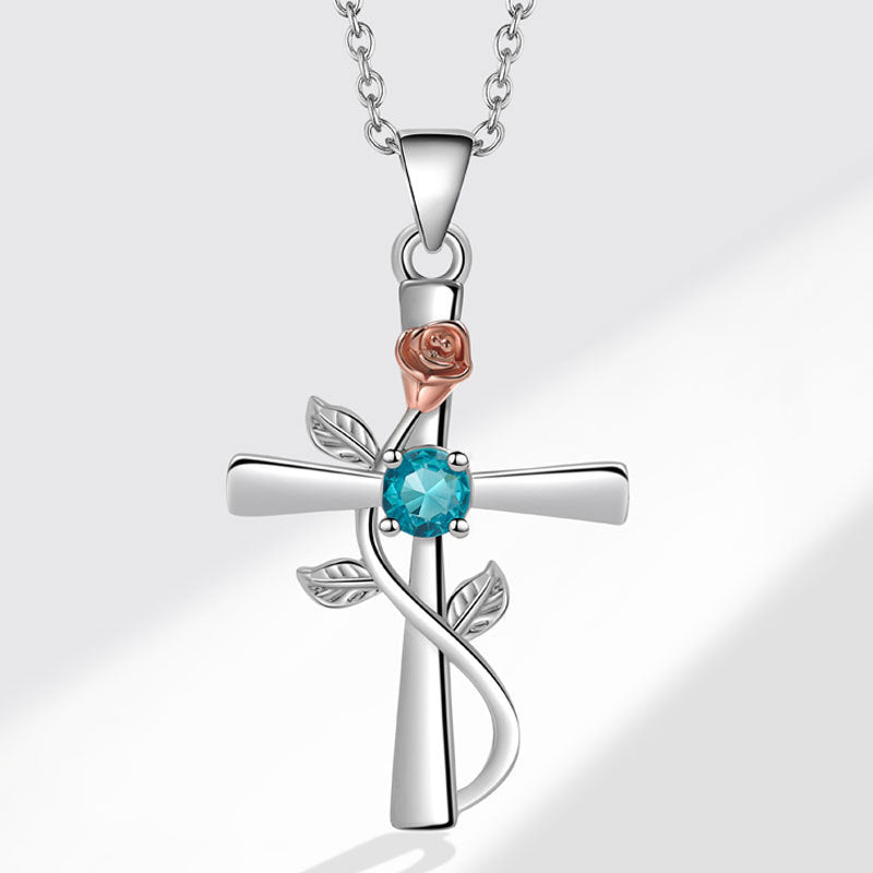 Fashion Cross Rose Inlaid With Diamond Necklaces