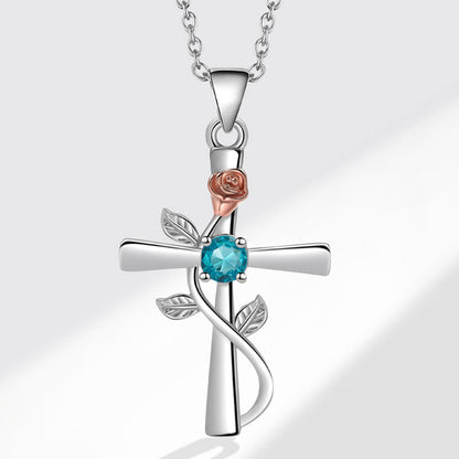 Fashion Cross Rose Inlaid With Diamond Necklaces