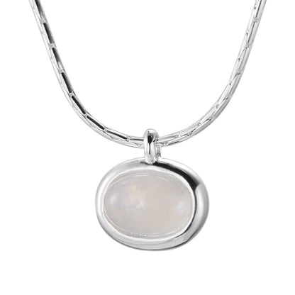 Women's Sier White Chalcedony Clavicle Chain Spring Oval Natural Necklaces