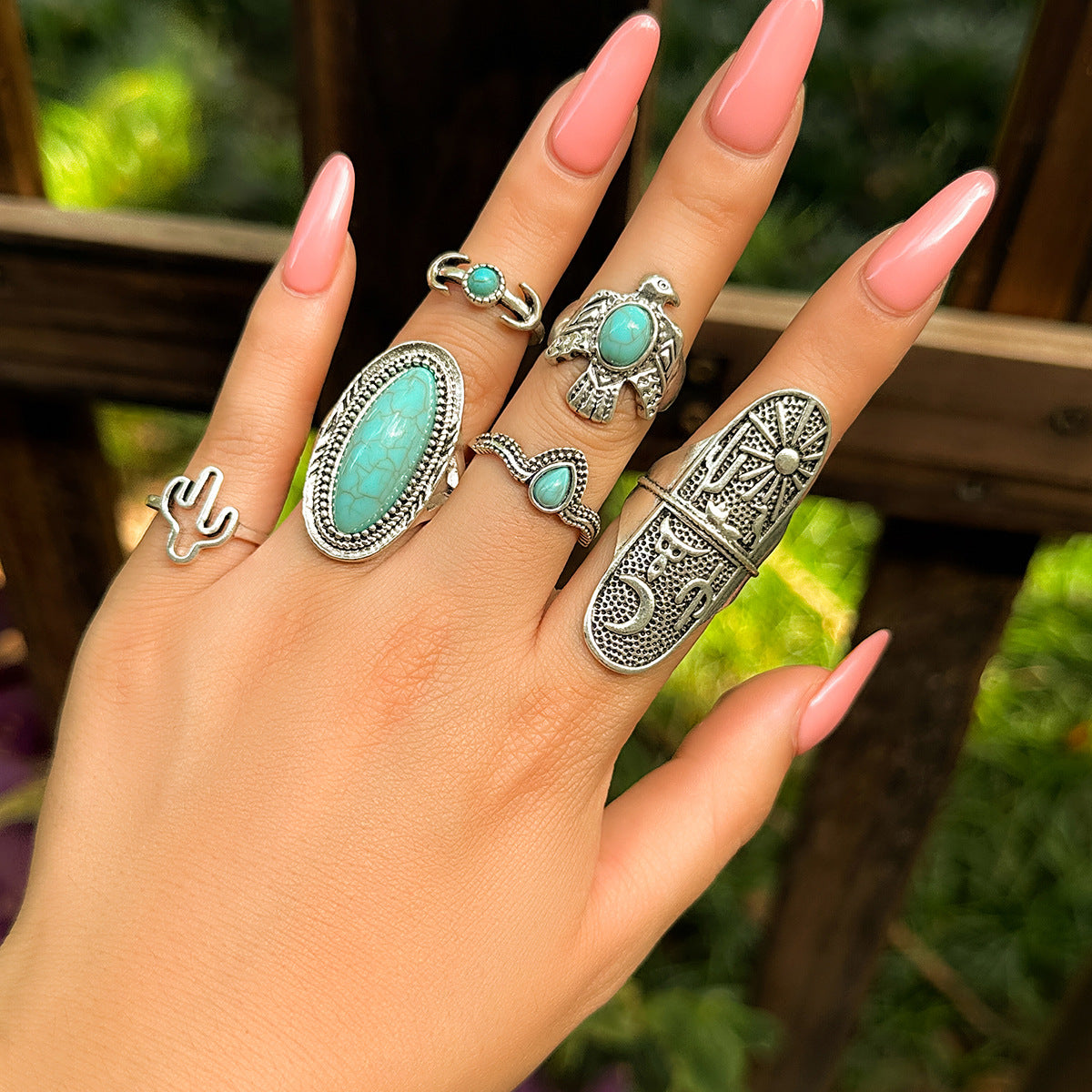 Suit Knuckle Design Vintage Totem Turquoise Rings