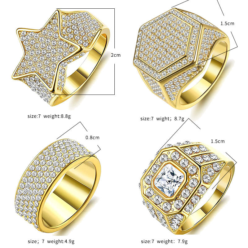 Men's Fashion And Luxury Polygon Shiny Hip Hop Rings