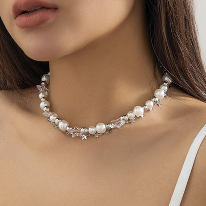 Women's Idyllic Minimalist Imitation Pearl Elegant Star Necklaces