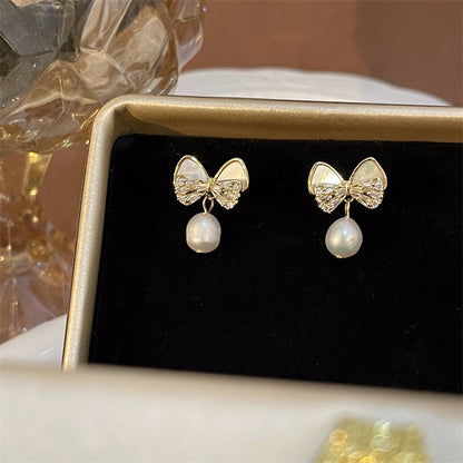 Pearl Female Sweet Elegance High-grade Sier Earrings