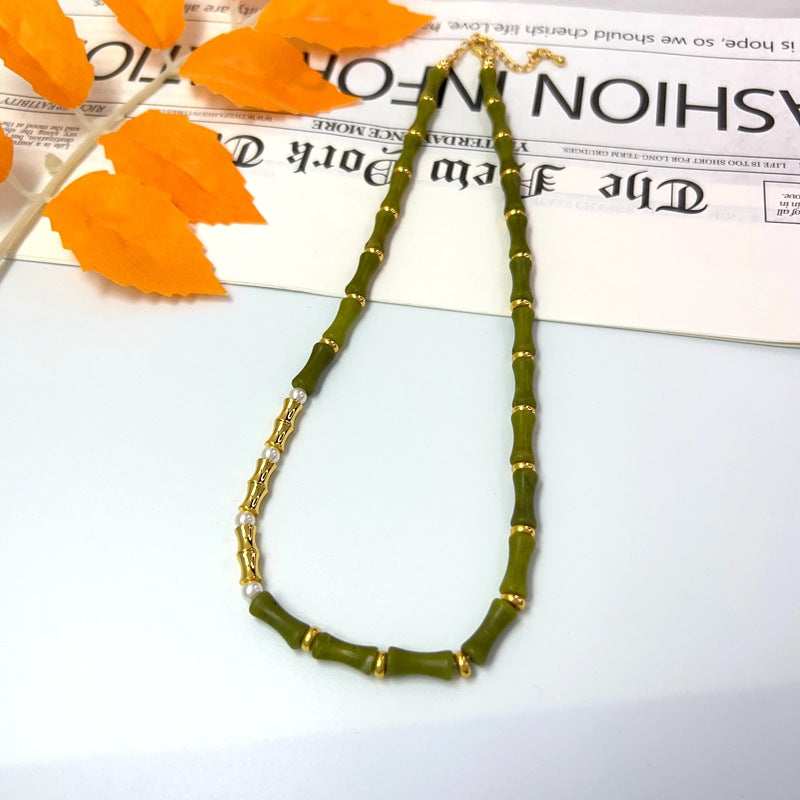 Chinese Style Design Fresh Olive Green Jade Festival Beaded Necklaces