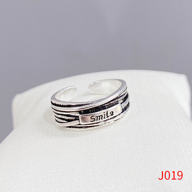 Women's Sier Smiling Face Temperament Retro Punk Simple Rings