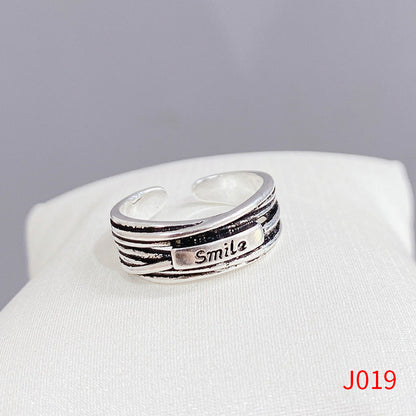 Women's Sier Smiling Face Temperament Retro Punk Simple Rings