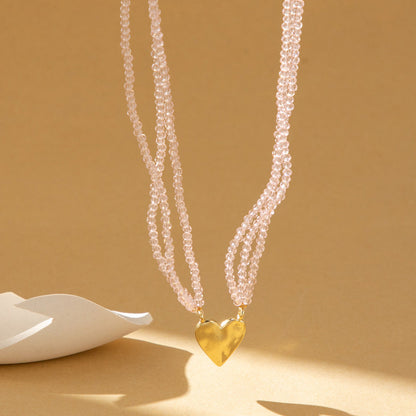 Women's Pink Crystal Stitching Alloy Peach Heart Necklaces