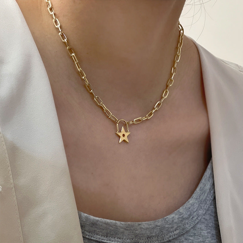 Women's Star Lock Head Simple Design Temperamental Cold Style Necklaces
