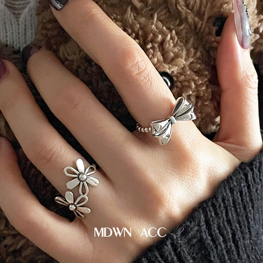 Tie Female Retro Fashion Sier Sweet Elegance Opening Rings