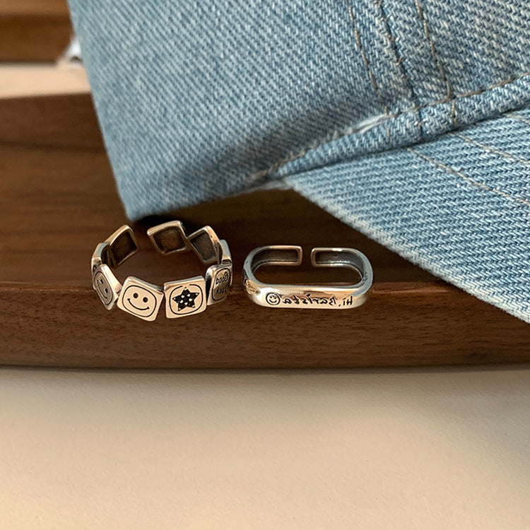 Letter Metal Open Suit Female Retro Rings