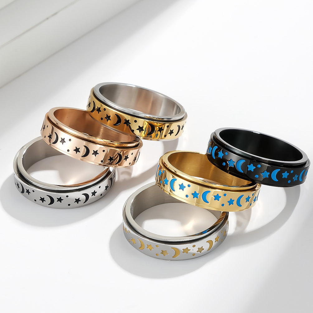 Women's & Men's & Titanium Steel Rotatable Luminous Decompression Anxiety Rings