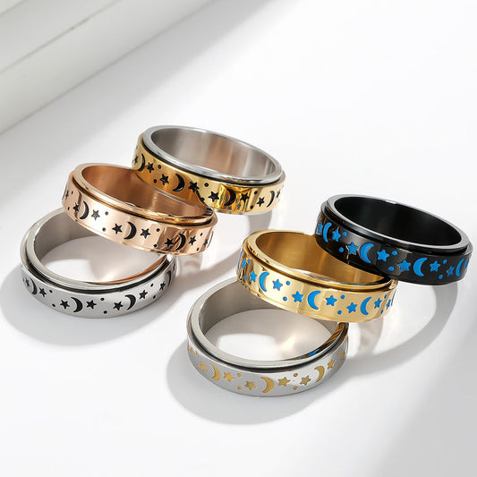 Women's & Men's & Titanium Steel Rotatable Luminous Decompression Anxiety Rings