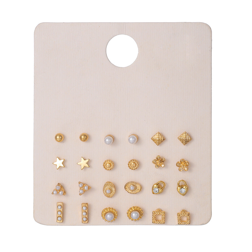 Female Simple Personality Alloy Rhinestone Pearl Earrings