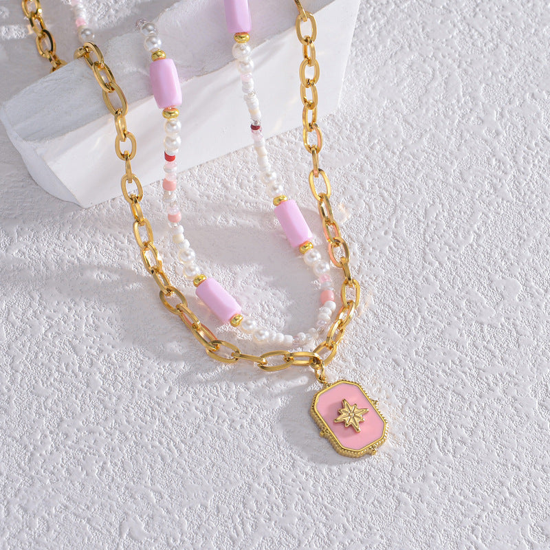 Star Design Elegant Lady Beaded Double Layer Twin Necklaces