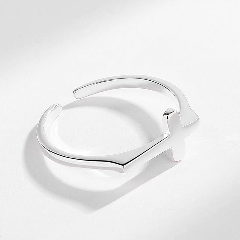 Women's Sier Glossy Cross Cold Style Minimalist Rings