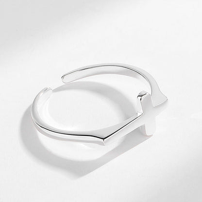 Women's Sier Glossy Cross Cold Style Minimalist Rings