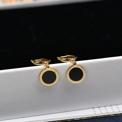 Personalized Round Black And White Shell Earrings