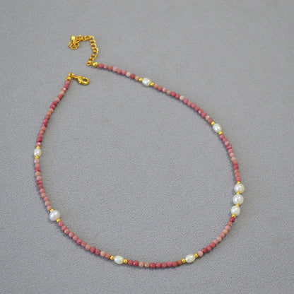 Stone Beaded Freshwater Rice Grain Pearl Grace Necklaces