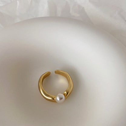 Matte Metal Open-end Pearl Female Simple Rings