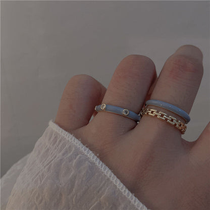 Simple Blue Drop Oil Zircon Female Rings