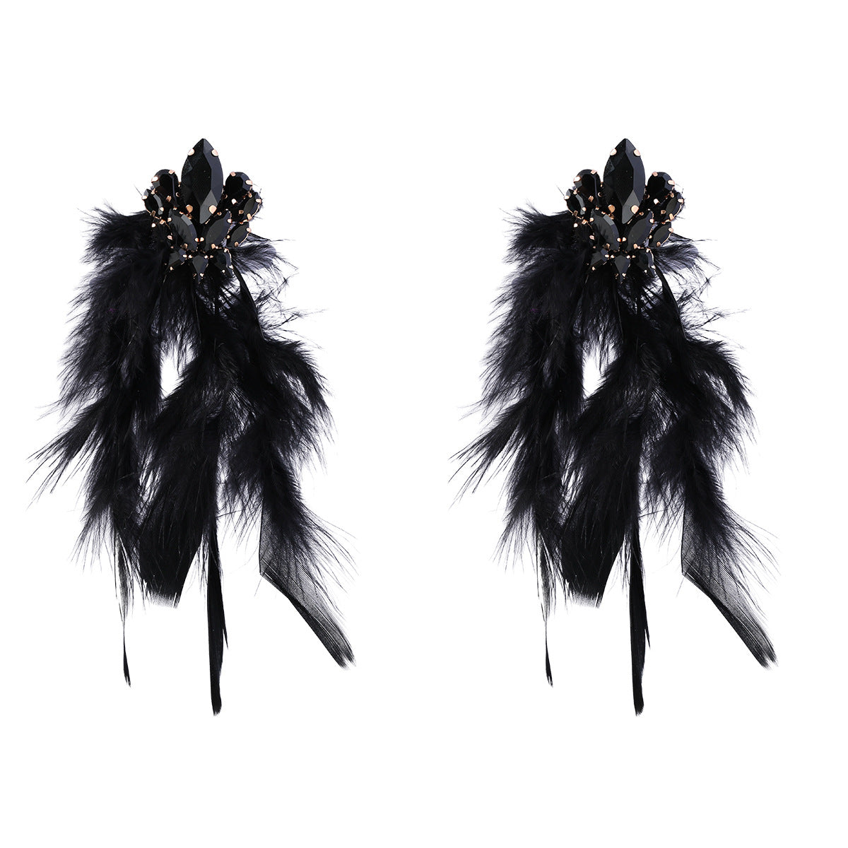 Diamond Flower Long Feather Tassel Female Earrings