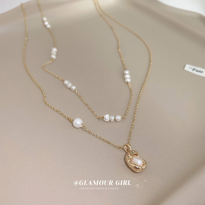 Real Gold Plated Pearl Stitching Oval Necklaces