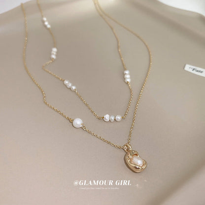Real Gold Plated Pearl Stitching Oval Necklaces