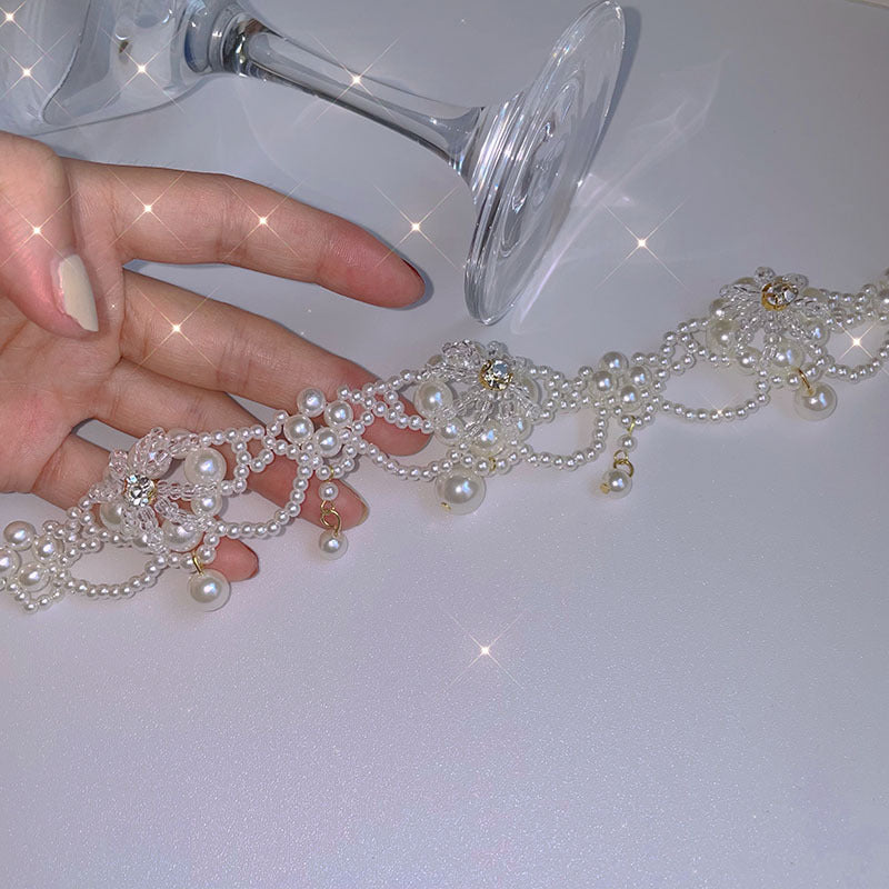 Palace Style Bridal Pearl Diamond Tassel Necklaces