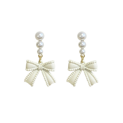 Needle Milky White Pearl Bow Trendy Earrings
