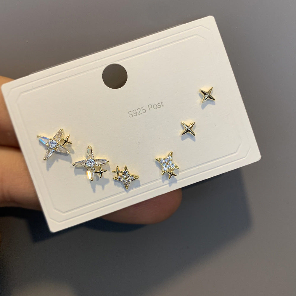 Popular Small Earings One Card Three Earrings