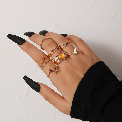 Yang Suit Geometric Rhinestone Pearl Dripping Rings