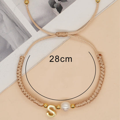 Women's Style Metal English Letters Natural Pearl Bracelets