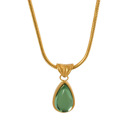 Women's Retro Olive Green Blue Water Drop Pendant Design Necklaces