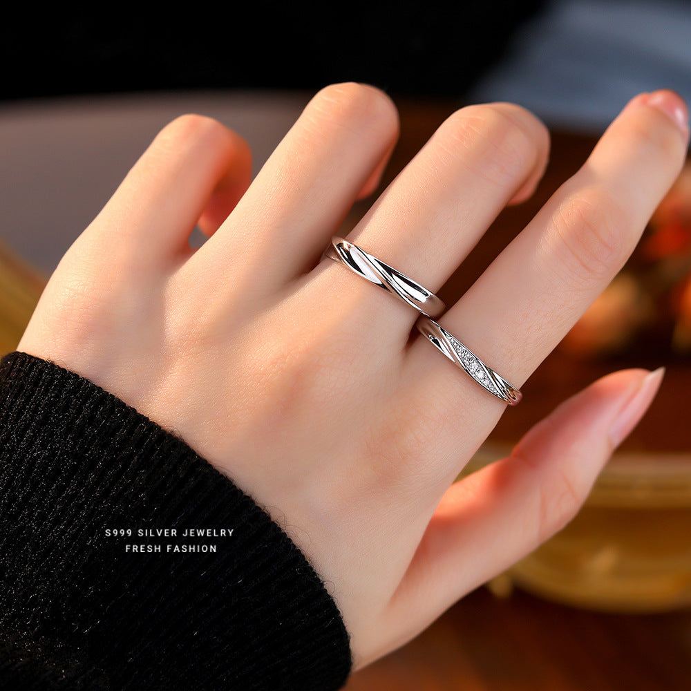 Sier Love Simple Wave Texture Valentine's Rings