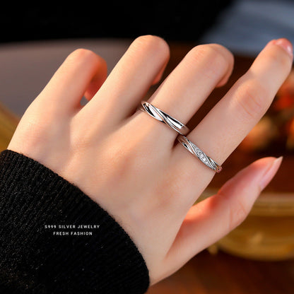 Sier Love Simple Wave Texture Valentine's Rings