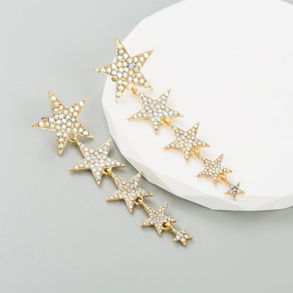 Trendy Diamond Five-pointed Star Graceful Long Rings