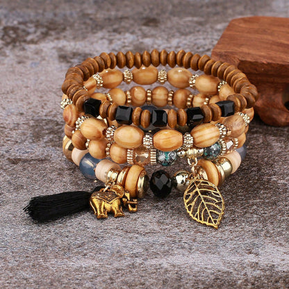 Bohemian Style Wooden Bead Beaded Elastic Elephant Bracelets