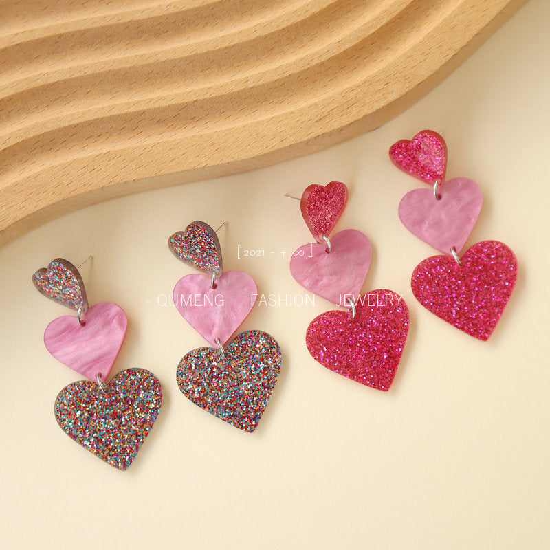 Women's Valentine's Day Acrylic Love Heart Niche Earrings