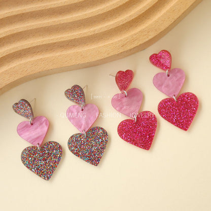 Women's Valentine's Day Acrylic Love Heart Niche Earrings